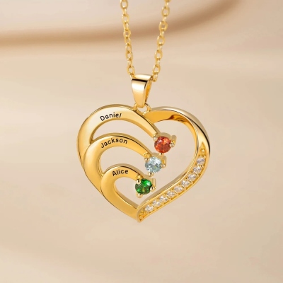 Personalized Name and Birthstone Family Heart Necklace