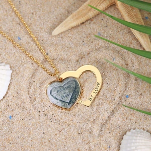 Personalized Beach & Forest Heart Stacking Necklace in Gold