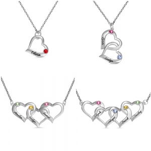 Adapted Intertwined Hearts Necklace with Birthstone in Silver, Great Birthday/Anniversary/Mother's Day Gifts