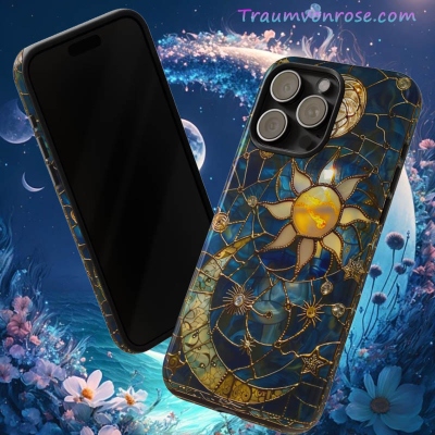 2024 Neueste Celestial Moon and Stars Bunte Glas-Handyhülle für iPhone 15 |Pixel 8 | Samsung S24