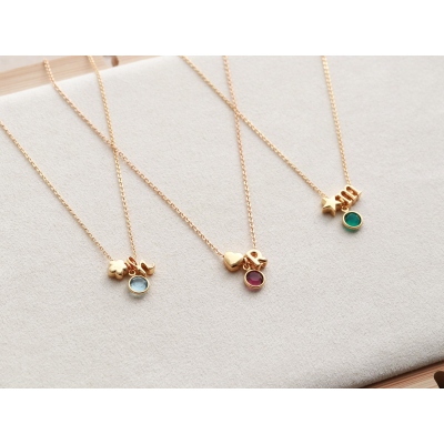 Birthstone Necklace • Children's Letter Necklace • Child Initial Necklace • Flower Girl Gift • Flower Girl Necklace • Birthday Gift BSI GZ