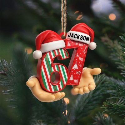 Personalized Name Six Seven Ornament, Funny Number Meme Ornament, 6 7 Christmas Tree Decoration, Gen Alpha Humor Ornament, Christmas Gift for Kids