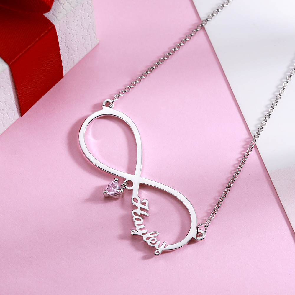 Personalized Infinity Name Necklace with Birthstone in Silver