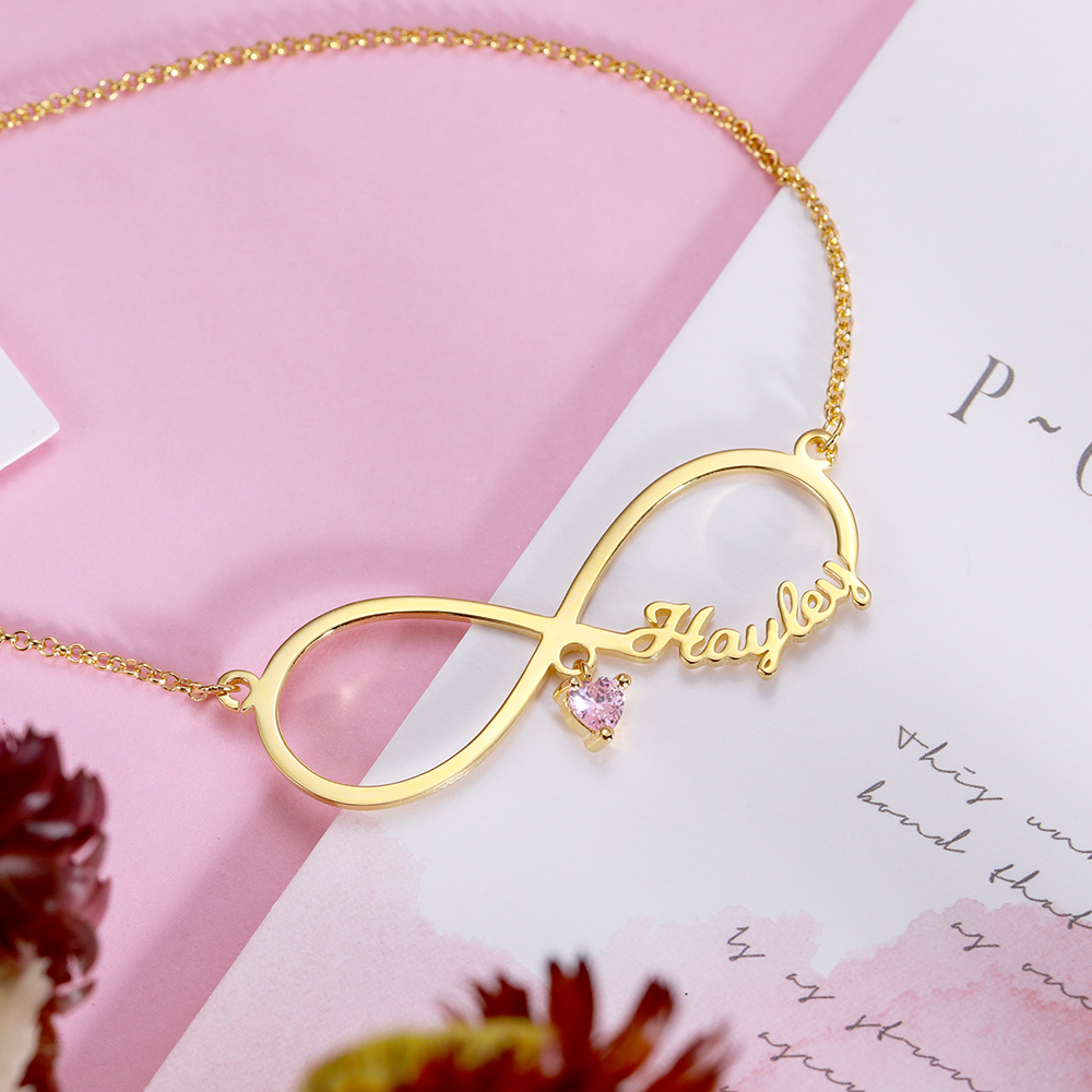 Personalized Infinity Name Necklace with Birthstone in Gold