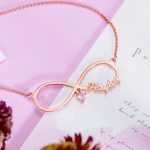 Personalized Infinity Name Necklace with Birthstone in Rose Gold