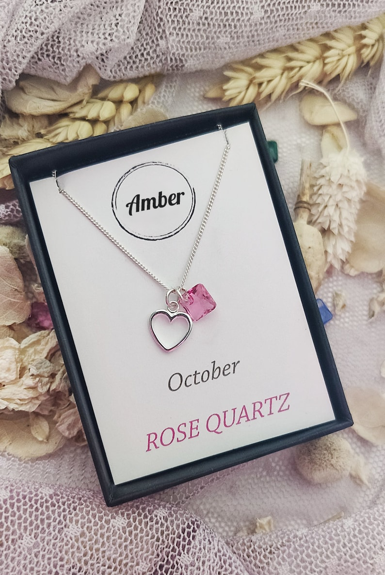 Princess cut birthstone crystal, Personalised necklace, silver heart pendant, gifts for her, couple gift, birthday gift, Christmas