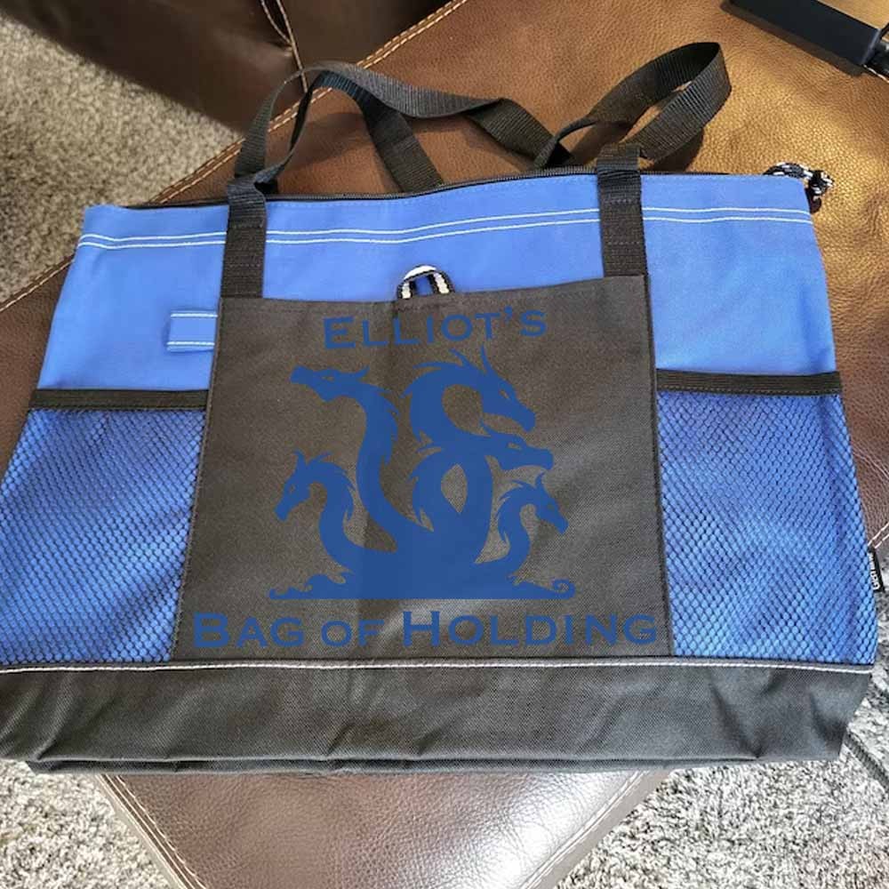 Custom Name DND Lightweight Zippered Tote Bag - Bag of Holding- Dice Bag