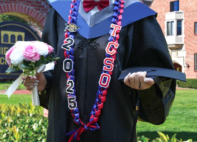 2025 Graduation Lei with Name, Braided Satin Ribbon Personalized, Senior Night Gift Lei, Personalized Custom Lei for Graduation