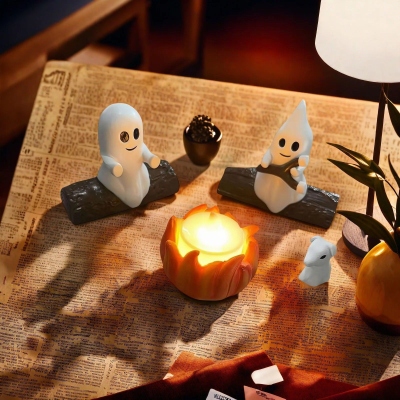 Ghost Campfire Gathering | Spooky Halloween Decor | Cute Ghost Figurine Set | Campfire Display | Haunted Ghost Scene | Ghost adventures