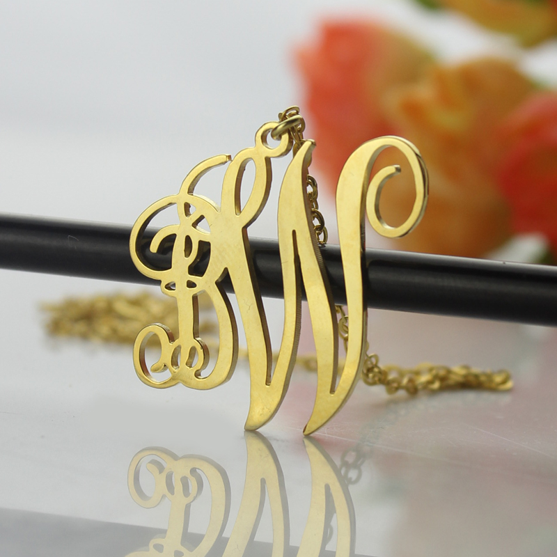 18K Gold Plated Personalized Impressive 2 Initial Monogram Necklace
