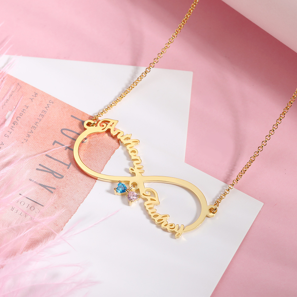 Personalized Infinity Name Necklace with Birthstone in Gold