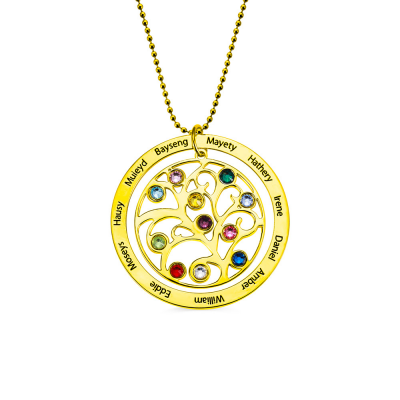 Personalized Family Tree Birthstone Necklace in Gold