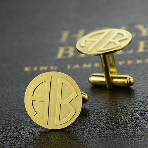 18k Gold Plated Luxurious Block Monogram Cufflinks for Men