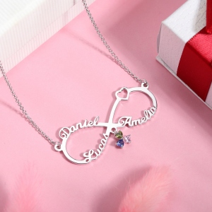 Personalized Infinity Name Necklace with Birthstone in Silver