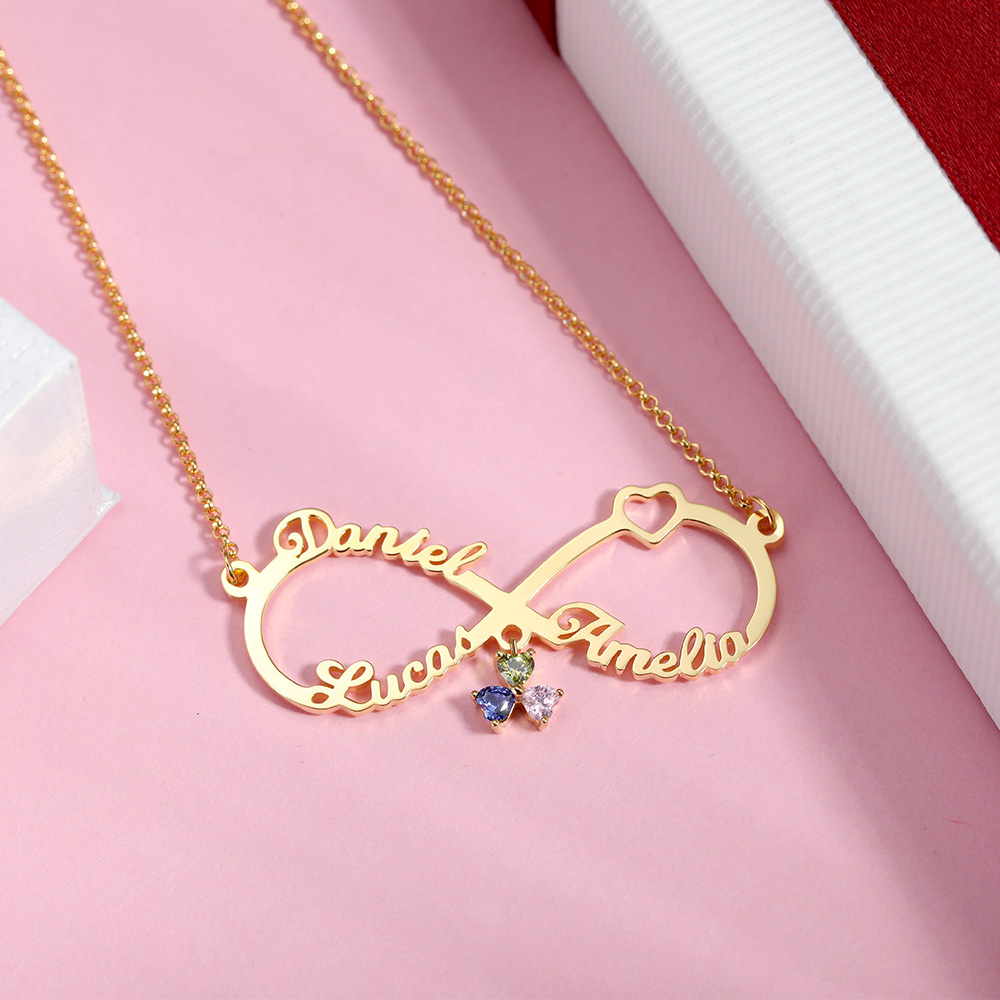 Personalized Infinity Name Necklace with Birthstone in Gold