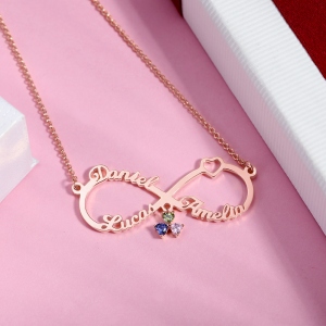 Personalized Infinity Name Necklace with Birthstone in Rose Gold