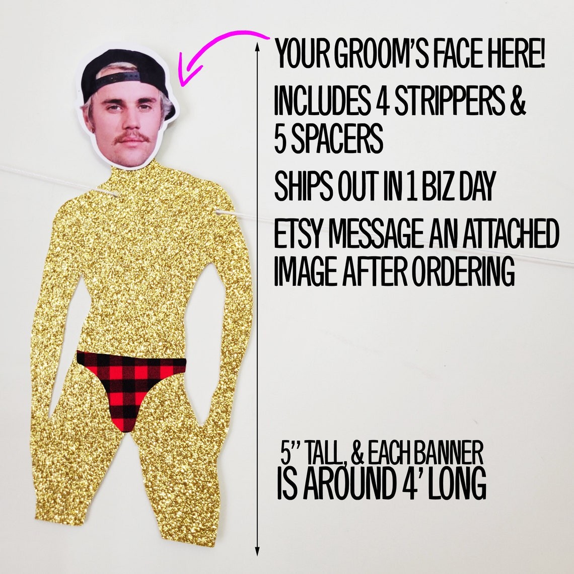Groom Head Stripper Banner With Flannel Thong, Party Decorations