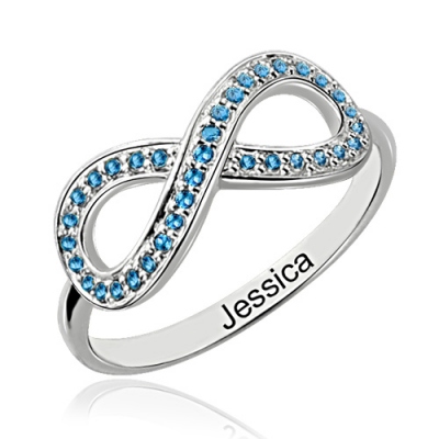 Sterling Silver Chic Full Birthstones Infinity Promise Name Ring