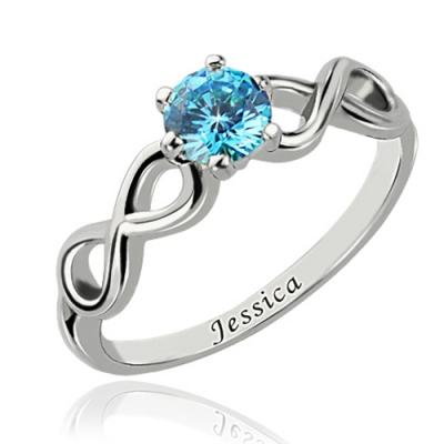 Silver Trendy Birthstone Double Infinity Promise Name Ring
