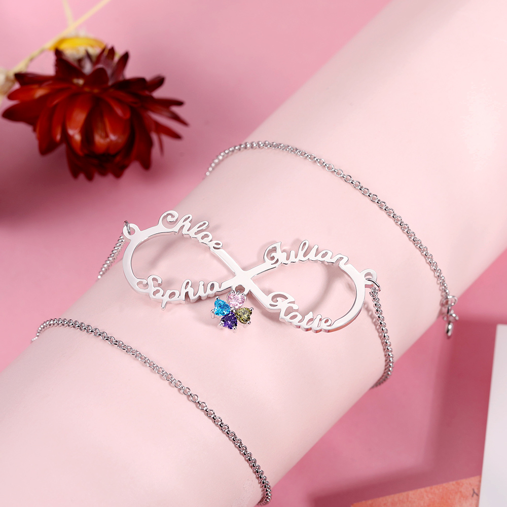 Personalized Infinity Name Necklace with Birthstone in Silver