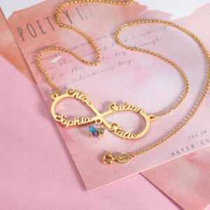 Personalized Infinity Name Necklace with Birthstone in Gold