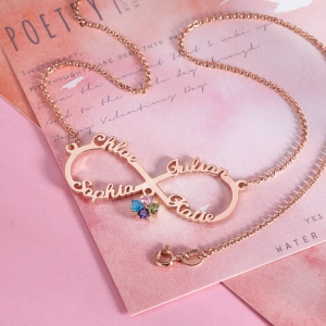 Personalized Infinity Name Necklace with Birthstone in Rose Gold