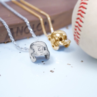 ⚾BUY 2 FREE SHIPPING⚾ Baseball Jewelry Gift - 3D Helmet Pendant Necklace with Number and Ball Chain - Stainless Steel