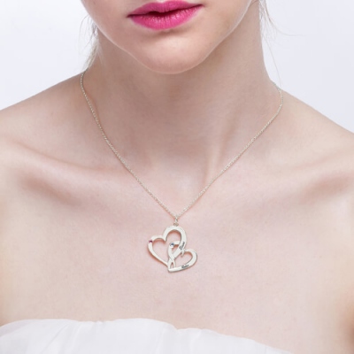 Aesthetic Interlocking Two-Heart Names & Birthstones Necklace