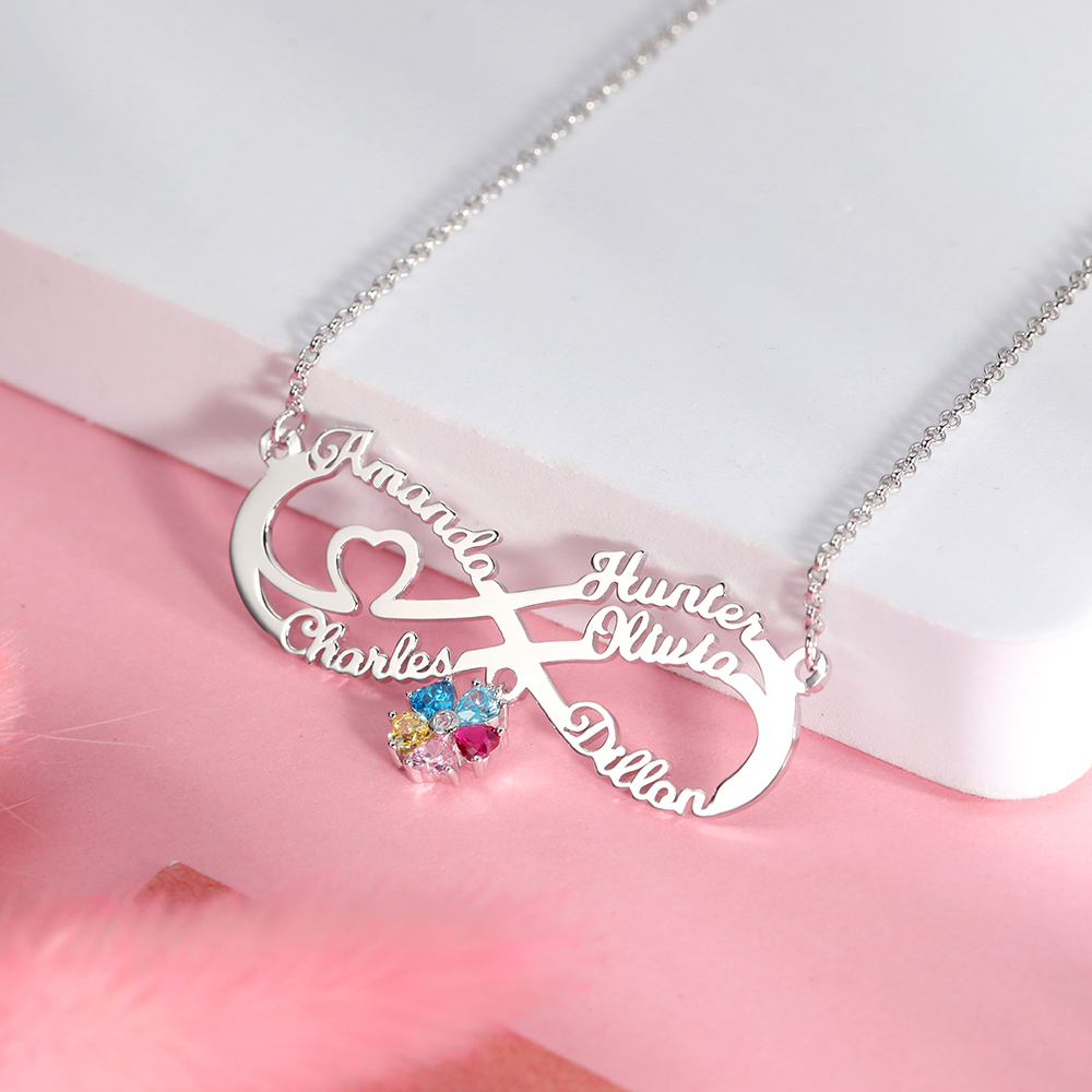 Personalized Infinity Name Necklace with Birthstone in Silver