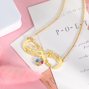 Personalized Infinity Name Necklace with Birthstone in Gold