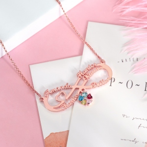 Personalized Infinity Name Necklace with Birthstone in Rose Gold