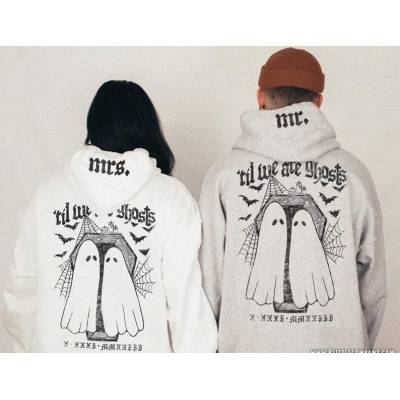 Til We Are Ghosts Custom Couples Unisex Hoodie XS-5XL Til Death Do Us Part Spooky Couple Anniversary Gift Matching Tshirts Halloween Wedding