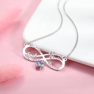 Personalized Infinity Name Necklace with Birthstone in Silver