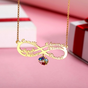 Personalized Infinity Name Necklace with Birthstone in Gold