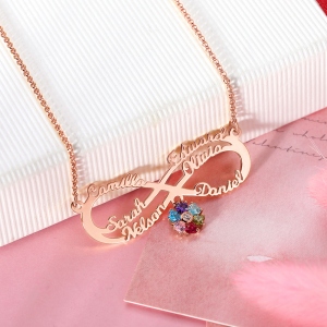 Personalized Infinity Name Necklace with Birthstone in Rose Gold