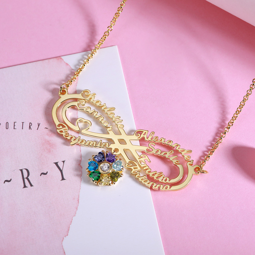 Personalized Infinity Name Necklace with Birthstone in Gold