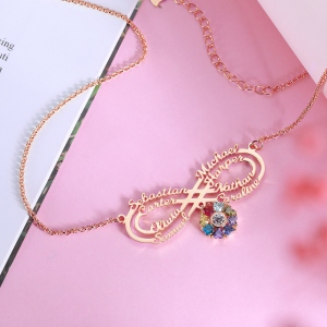 Personalized Infinity Name Necklace with Birthstone in Rose Gold