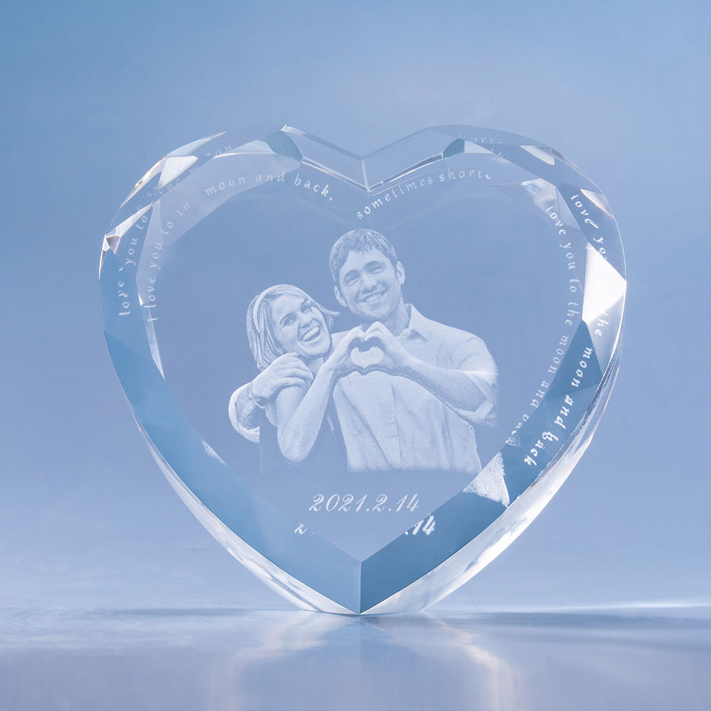 3D Photo Wave Line Heart Crystal Anniversary Gift For Her