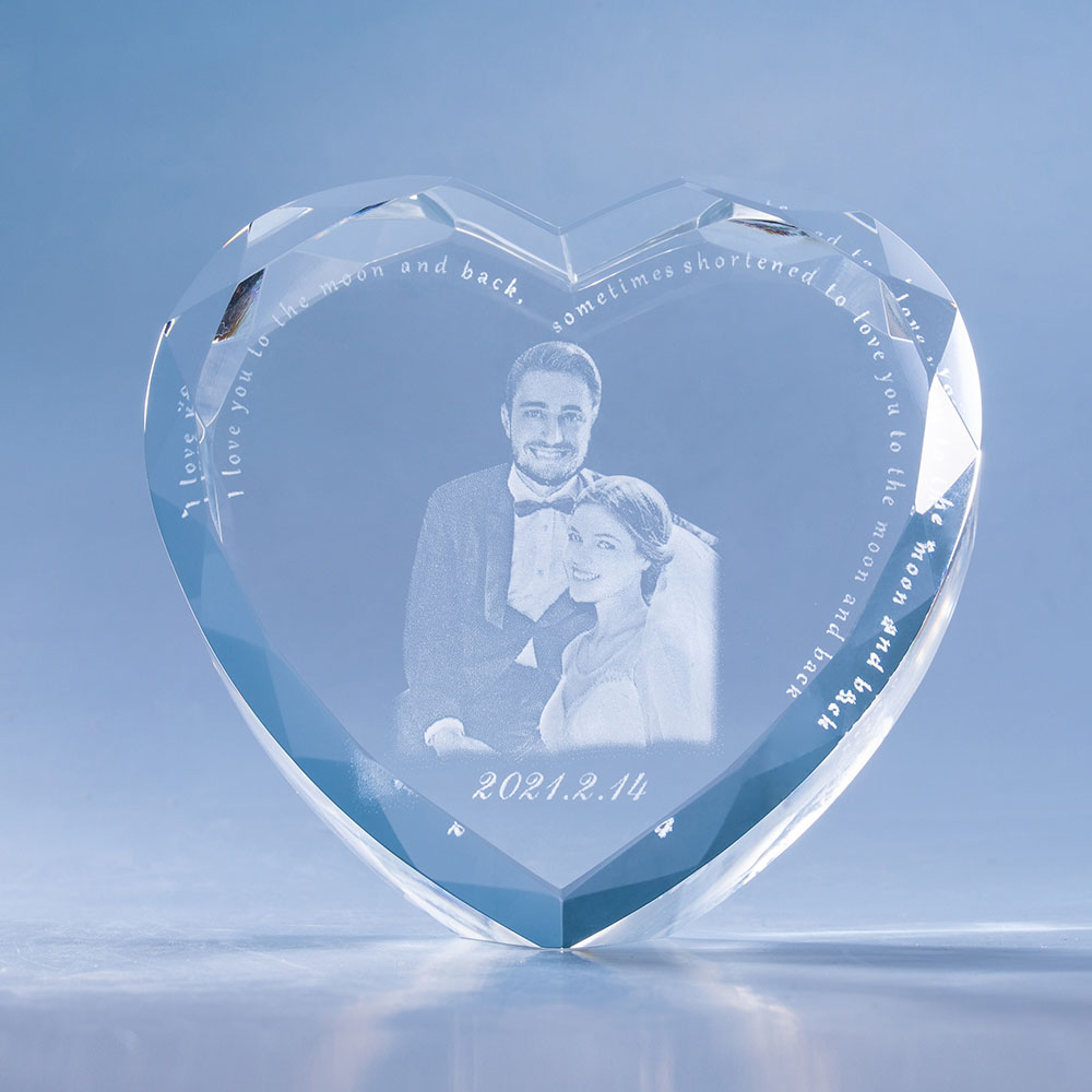 3D Photo Wave Line Heart Crystal Anniversary Gift For Her