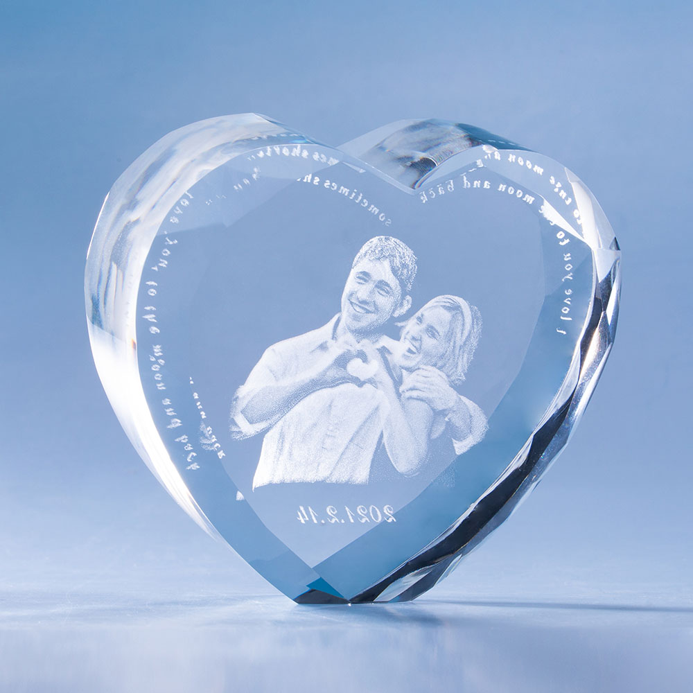 3D Photo Wave Line Heart Crystal Anniversary Gift For Her