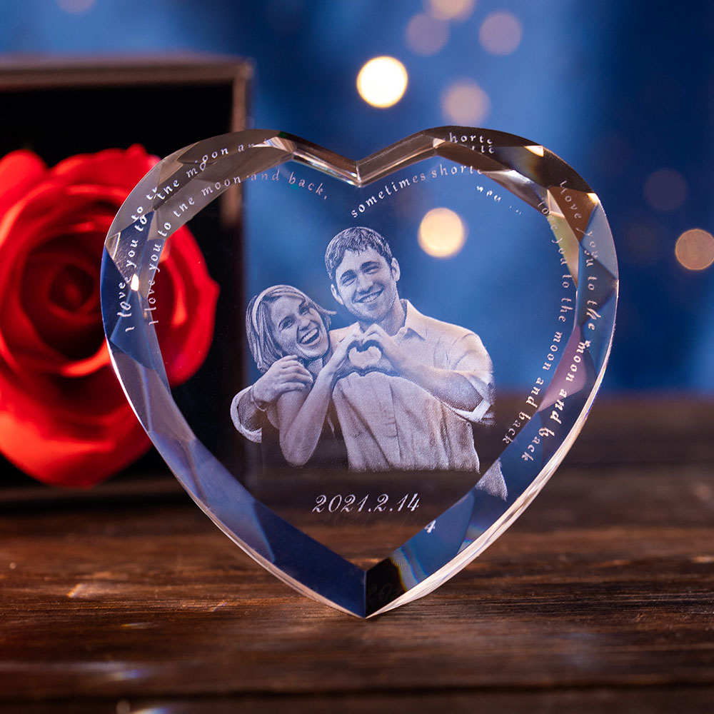 3D Photo Wave Line Heart Crystal Anniversary Gift For Her