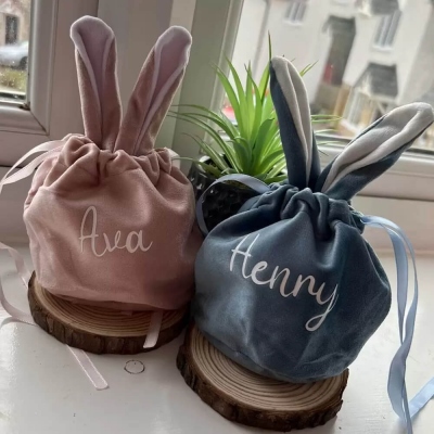 Personalized Easter Bag, Gift Bag, Velvet Bag, Easter Bunny