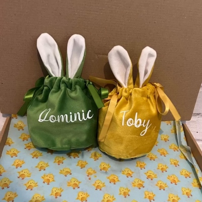 Personalized Easter Bag, Gift Bag, Velvet Bag, Easter Bunny