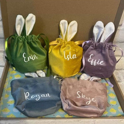 Personalized Easter Bag, Gift Bag, Velvet Bag, Easter Bunny