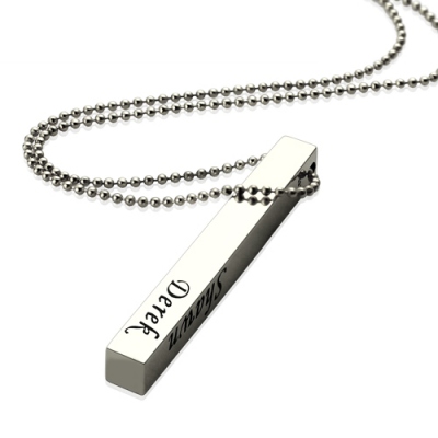Sterling Silver Bewitching Cuboid Bar Necklace Engraved Pendant