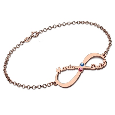 Rose Gold Fabulous Personalized 2 Names & Birthstones Infinity Bracelet