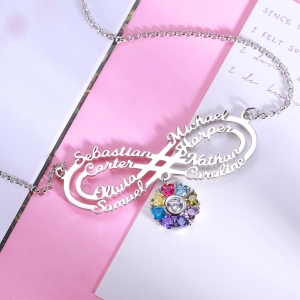 Personalized Infinity Name Necklace with Birthstone in Silver