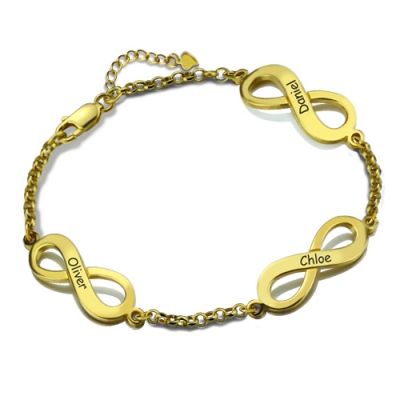 Gold Plated Silver Innovative Personalized Triple Infinity Name Bracelet