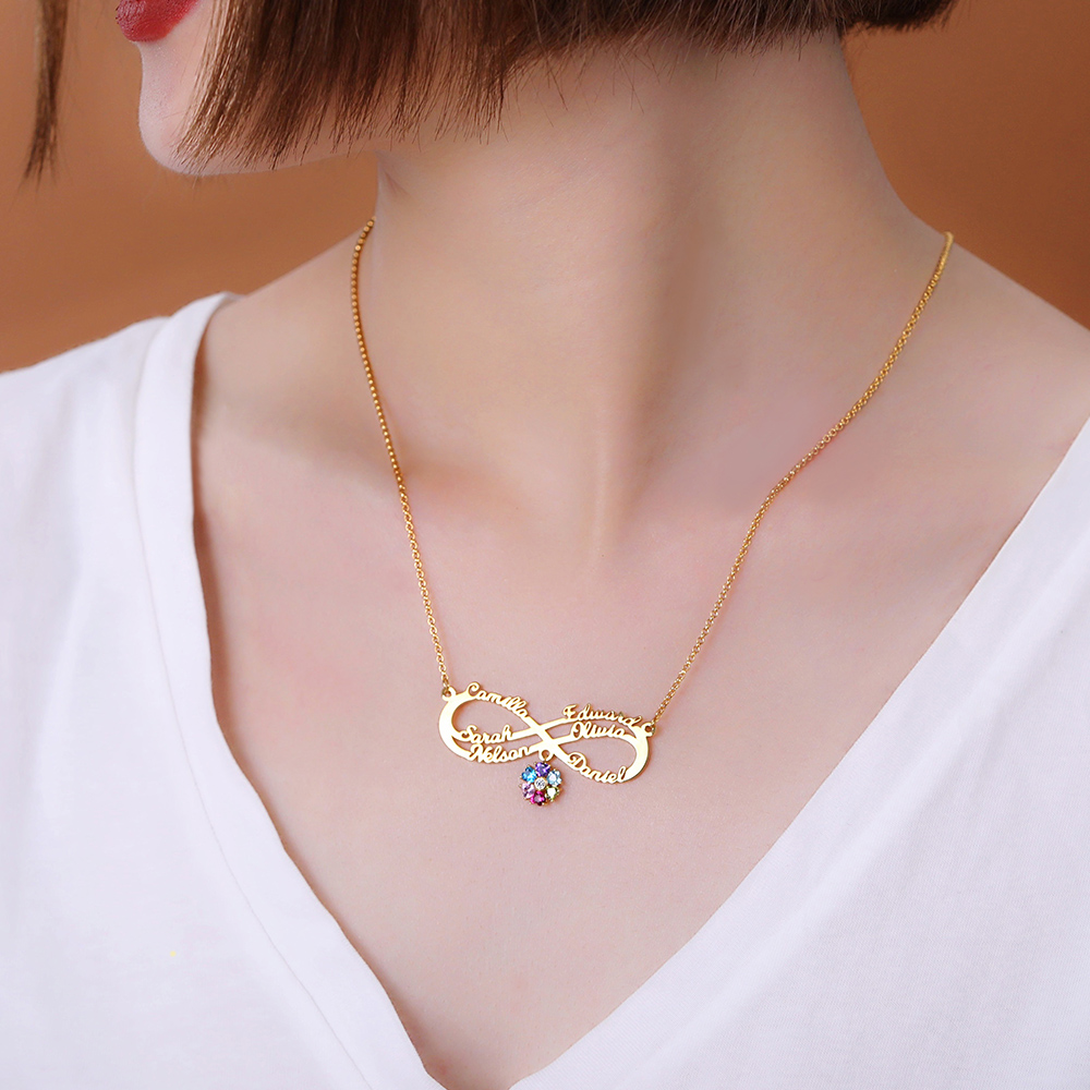 Personalized Infinity Name Necklace with Birthstone in Gold