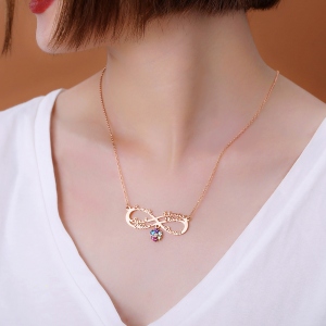 Personalized Infinity Name Necklace with Birthstone in Rose Gold